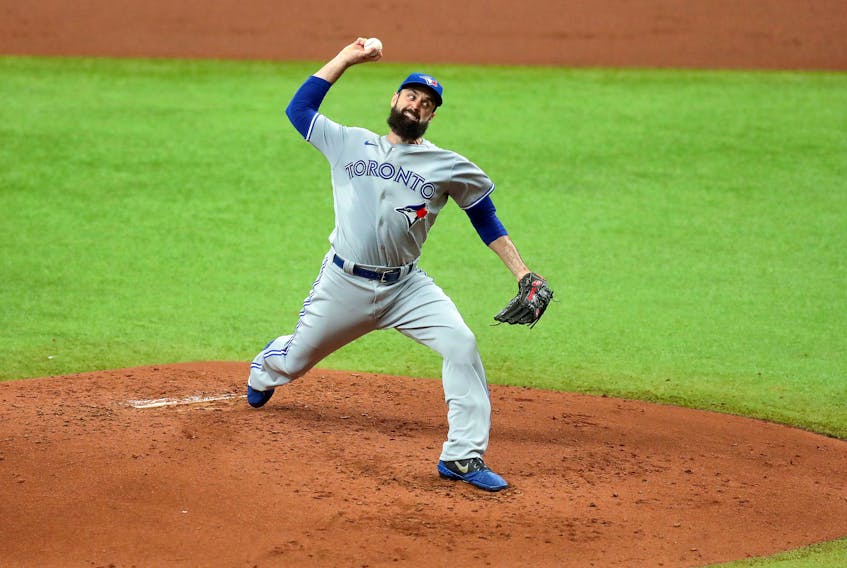 Jays starter Matt Shoemaker throws a pitch against the Tampa Bay Rays last week.