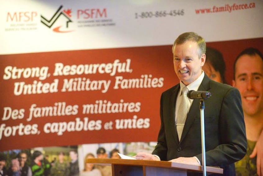 Major General David Millar, chief of military personnel, speaks Tuesday night during the official opening of the Military Family Resource Centre in Charlottetown. The event was held at HMCS Queen Charlotte.