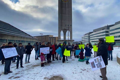 Members of the Muslim Student Association at Memorial University and other South Asians in St. John’s gathered, at the Clock Tower, to protest against the newly passed Citizenship (Amendment) Act. — Prajwala Dixit/Special to SaltWire Network