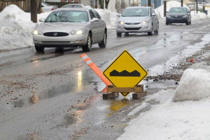 As the weather gets warmer and there is more rain then snow along with some freezing and thawing the dreaded potholes are making an appearance such as this one on Upper Queen Street in Charlottetown.