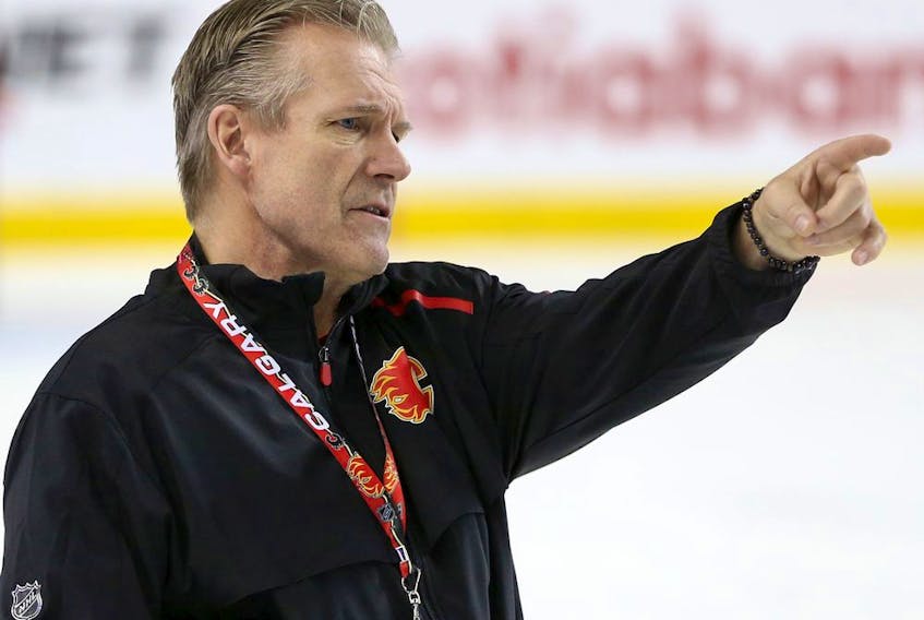 Calgary Flames interim head coach Geoff Ward was photographed during team practice on Monday, January 27, 2020. Gavin Young/Postmedia