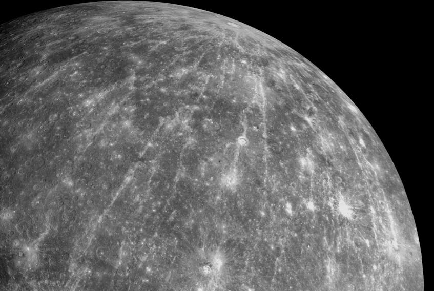 On March 18, 2011, NASA's Messenger made history by becoming the first spacecraft to orbit Mercury. This mosaic of images from Messenger shows the impact crater Hokusai, located on Mercury at a latitude of 58°N. — NASA/Johns Hopkins University Applied Physics Laboratory/Carnegie Institution of Washington