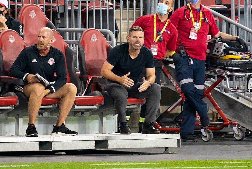 Toronto FC head coach Greg Vanney reacts during a game earlier this season.