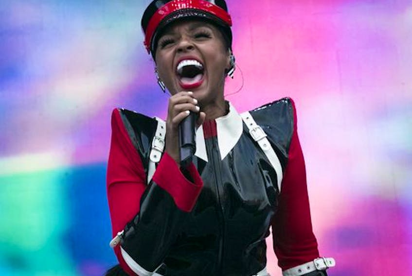 Janelle Monáe sings during her set on Day 2 of the Osheaga Music and Arts Festival at Parc Jean-Drapeau in Montreal Saturday, August 3, 2019.