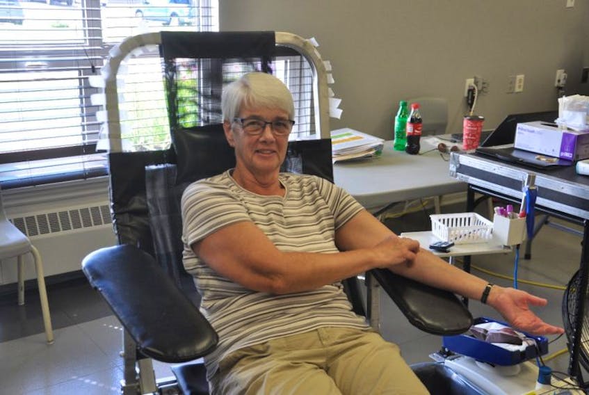 Susan Henderson reached an important milestone Thursday at the Canadian Blood Services clinic in New Glasgow, held at Summer Street Industries. The long-term donor encourages others to donate so they can help people in need.
