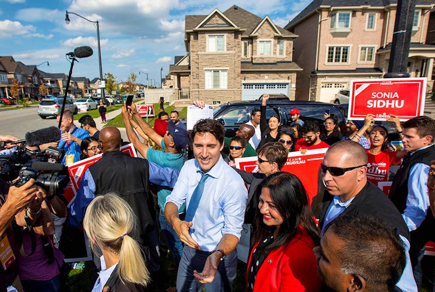 Canada's Prime Minister Justin Trudeau greets supporters after speaking at an election campaign stop in Brampton, Ontario, Canada September 22, 2019. 
