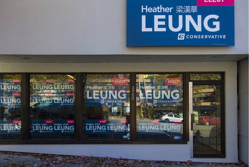 On the morning of Oct. 9, the windows of Heather Leung's campaign office on Hastings St. remained plastered with signs bearing Leung's name and the Conservative logo.