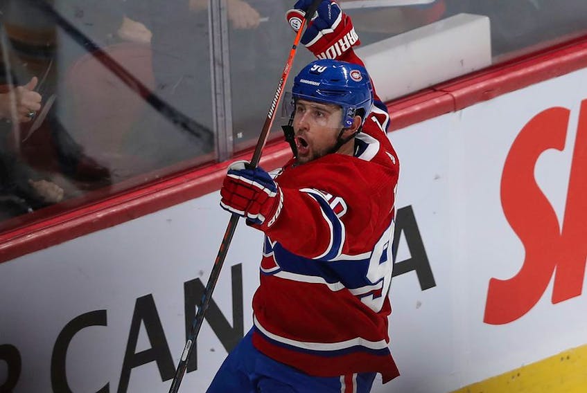  Canadiens’ Tomas Tatar celebrates his goal against the Boston Bruins in Montreal on Nov. 5, 2019.