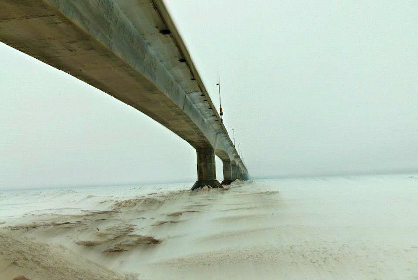 Strong winds affect travel on Confederation Bridge.