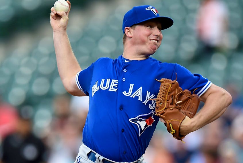 Trent Thornton of the Toronto Blue Jays pitches in the first inning against the Baltimore Orioles at Oriole Park at Camden Yards on August 1, 2019 in Baltimore.  (Greg Fiume/Getty Images)