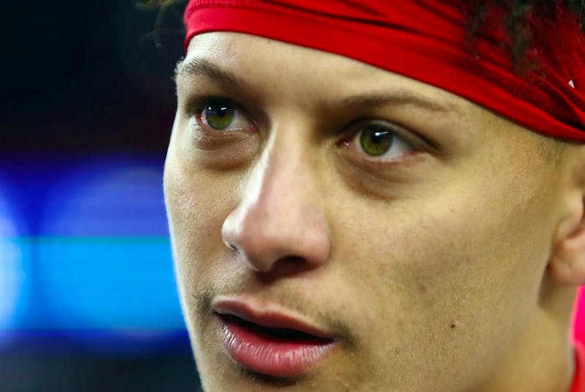 Patrick Mahomes of the Kansas City Chiefs looks on after defeating the New England Patriots 23-16 in the game at Gillette Stadium on December 08, 2019 in Foxborough, Massachusetts.