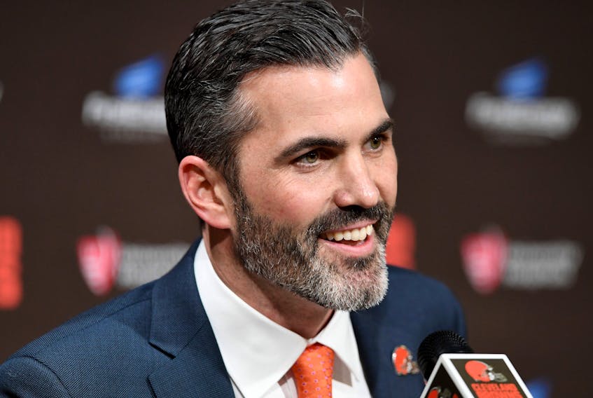 Kevin Stefanski talks to the media after being introduced as the Cleveland Browns new head coach on Jan. 14, 2020 in Cleveland, Ohio. (Jason Miller/Getty Images)