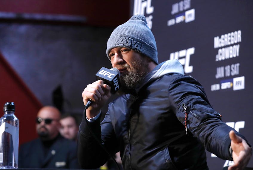 Welterweight fighter Conor McGregor responds to a question during the UFC 246 Ultimate Media Day on Jan. 16, 2020 in Las Vegas, Nevada. (Steve Marcus/Getty Images)