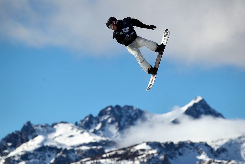 MAMMOTH, CALIFORNIA - JANUARY 30:  Laurie Blouin of Canada goes over a jump during the Women's Snowboard Slope Style Qualifications at the 2020 U.S. Grand Prix at Mammoth Mountain on January 30, 2020 in Mammoth, California.  (Photo by Ezra Shaw/Getty Images)