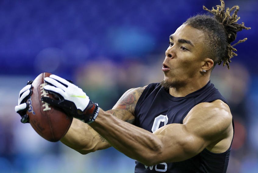Wide receiver Chase Claypool of Notre Dame runs a drill during the NFL Scouting Combine at Lucas Oil Stadium on Feb. 27, 2020 in Indianapolis, Ind. (Joe Robbins/Getty Images)