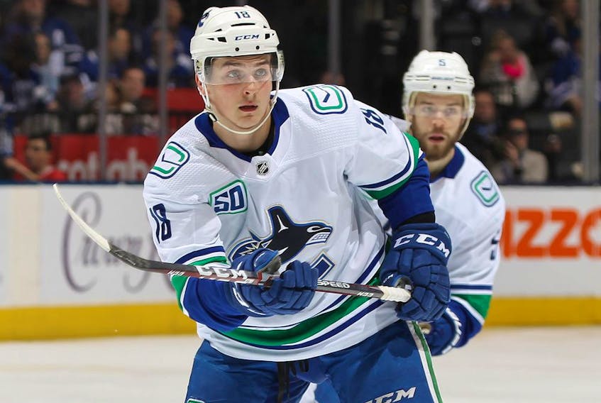Vancouver Canucks winger Jake Virtanen scored 18 goals and 18 assists in a pandemic-reduced, 69 game regular season in 2019-20, followed by two goals and an assist in 16 playoff games.
