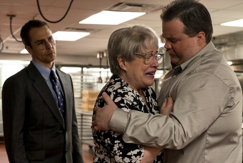 (L-r) Sam Rockwell as Watson Bryant, Kathy Bates as Bobi Jewell and Paul Walter Hauser as Richard Jewell (l-r)  in In the new Clint Eastwood film Richard Jewell. 
Photo credit: Claire Folger