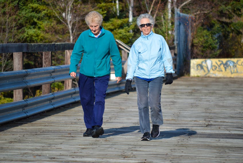 Two Charlottetown residents enjoy a walk across the Wright’s Creek Bridge recently. The city has approved the $1.3-million bridge replacement project for next year.