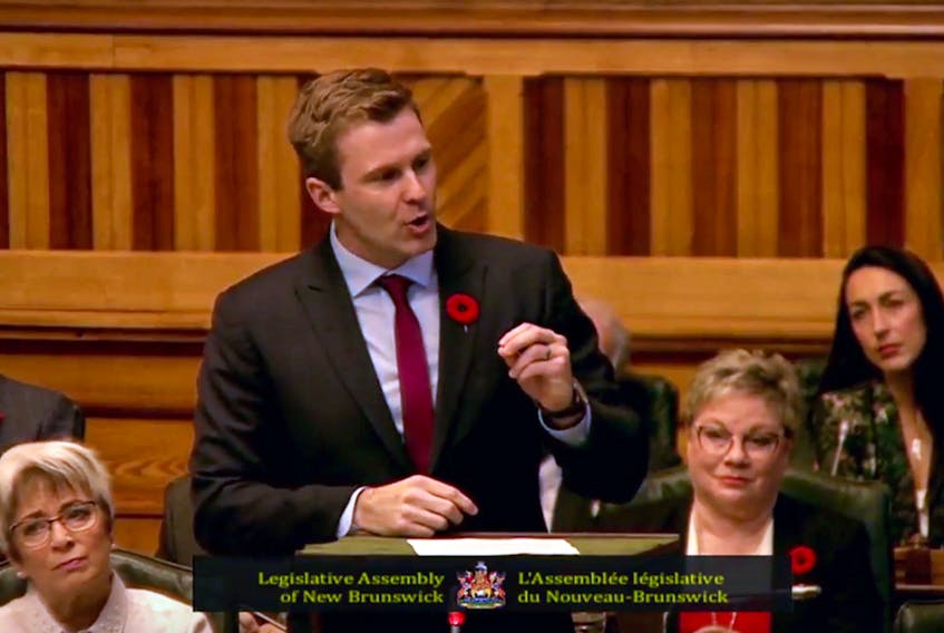 New Brunswick Premier Brian Gallant makes a speech this morning to end debate on the throne speech, which was delivered on Oct. 23 by Lt.-Gov. Jocelyne Roy Vienneau. Gallant's Liberals lost a confidence vote following the speech, meaning Progressive Conservative leader Blaine Higgs is expected to be sworn in as premier in the coming weeks. GOVERNMENT OF NEW BRUNSWICK IMAGE