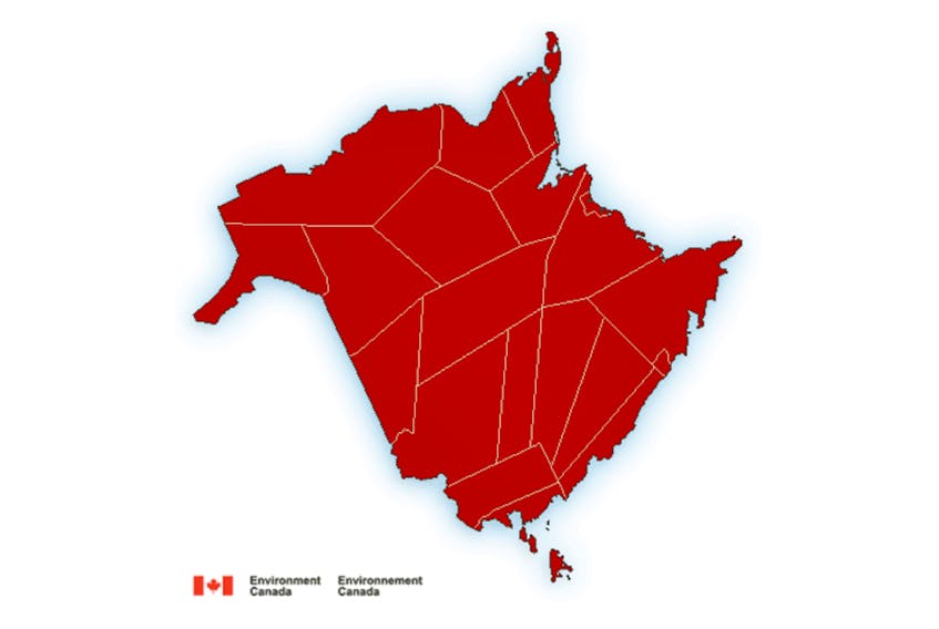 Environment Canada has issued a winter storm warning for the entire province of New Brunswick, with conditions expected to begin to deteriorate tomorrow morning and continue throughout the day and into the night. – ENVIRONMENT CANADA IMAGE