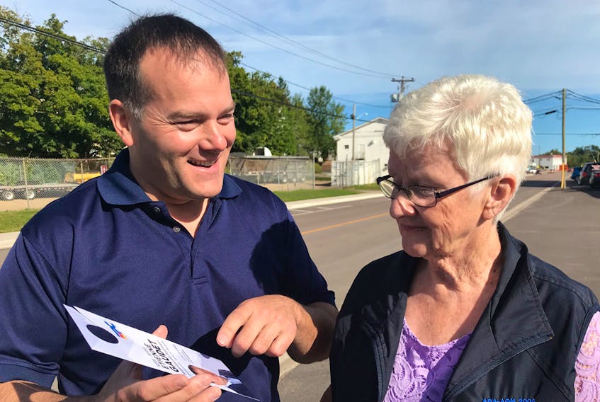 Etienne Gaudet, candidate for the Progressive Conservatives in Memramcook-Tantramar, shown here with political director of the Tantramar PCs Pat Estabrooks, says the people of this riding are its biggest strength.