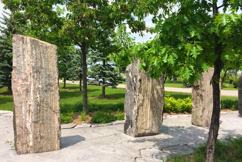 Mount Allison student Hanna Longard visited a natural burial area at the Duffin Meadows Cemetery in Pickering, Ontario recently as part of her summer research project. Hanna says there are no grave stones on each plot, instead the names are written on the communal monument, shown above.