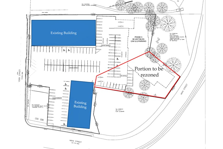 Pictured is the site layout for a proposed development by JN Lafford in downtown Sackville.