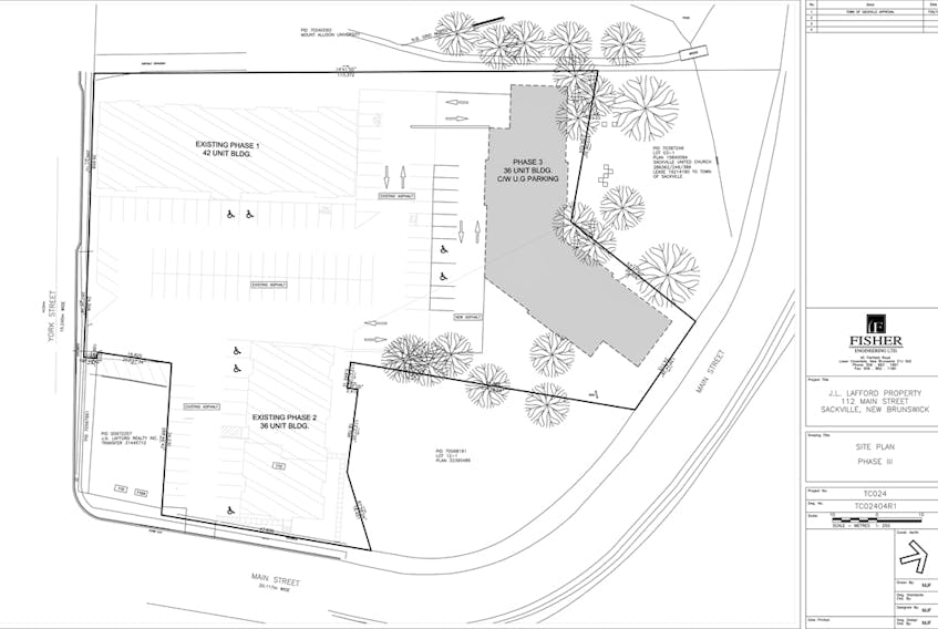 Pictured is the site plan for a proposed development in downtown Sackville by JN Lafford Realty Inc.