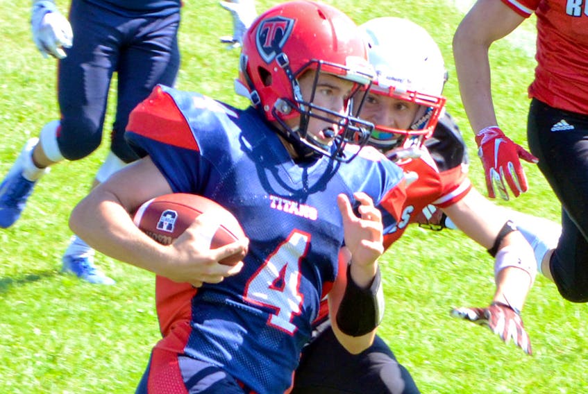Tantramar Titans quarterback Justin Vogels, shown above in action during the 2018 season, is excited to have signed with the Mount Allison football Mounties.
