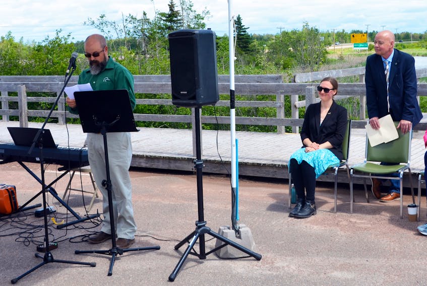 Ducks Unlimited Canada’s Adam Campbell speaks to those in attendance for the 30th anniversary celebration of the Sackille Waterfowl Park, which was held Saturday, June 22.