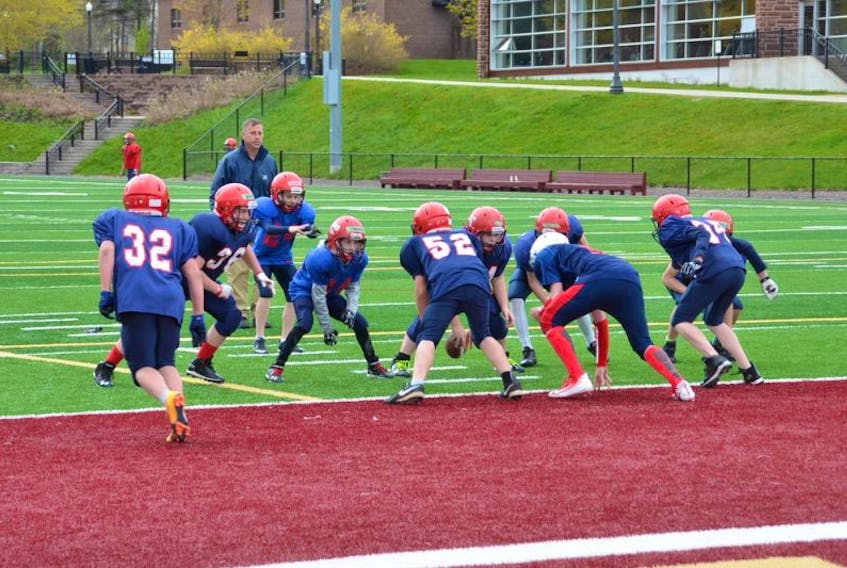 Sackville Minor Football Association president Tim Cormier, shown above overseeing a drill at this year’s spring training camp, is looking forward to the start of another season.
