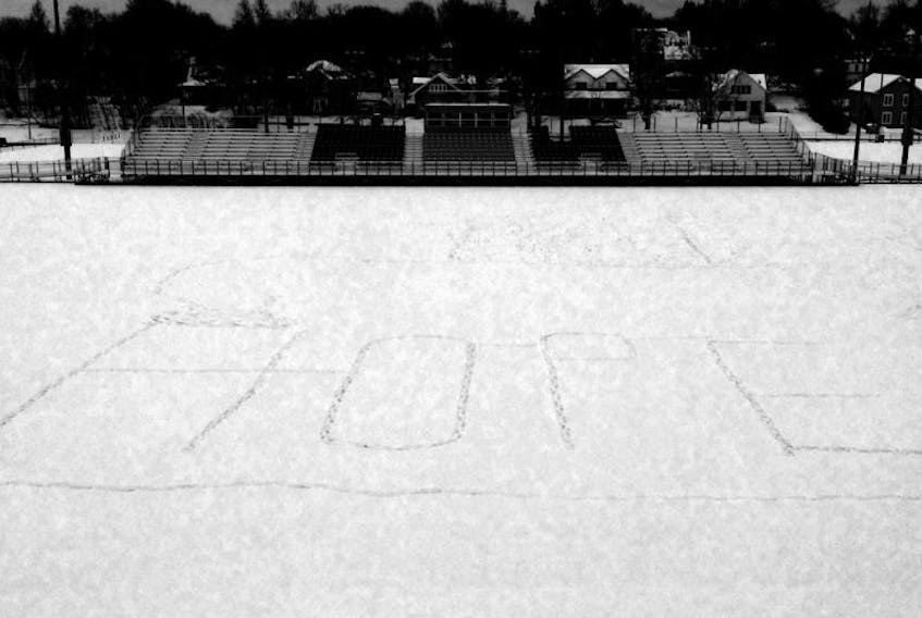 A swastika stamped into the snow of Mount Allison’s Alumni Field Friday night was quickly replaced with the word “Hope”.