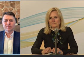 A Screengrab of a media briefing with P.E.I. Premier Dennis King and Chief Public Health Officer Heather Morrison held on March 18, 2020.