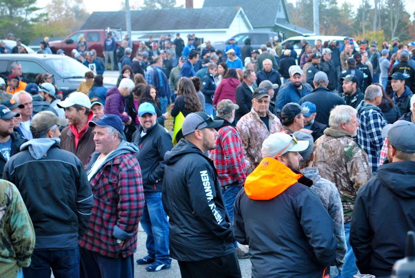Hundreds of people attended the rally in Barrington Passage on Oct. 19 to once again call on the federal Fisheries Minister to take action to resolve the ongoing dispute between the commercial industry and Sipekne'katik First Nation, and for the commercial industry to be at the discussion table.