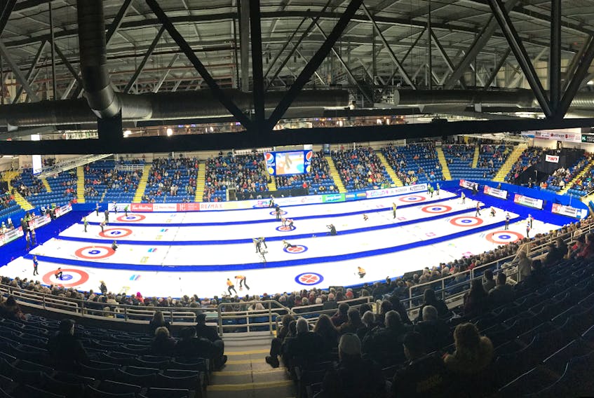 The crowd is shown cheering on the curlers during Friday afternoon Scotties Tournament of Hearts action at Centre 200 in Sydney. The attendance was not available at press time.