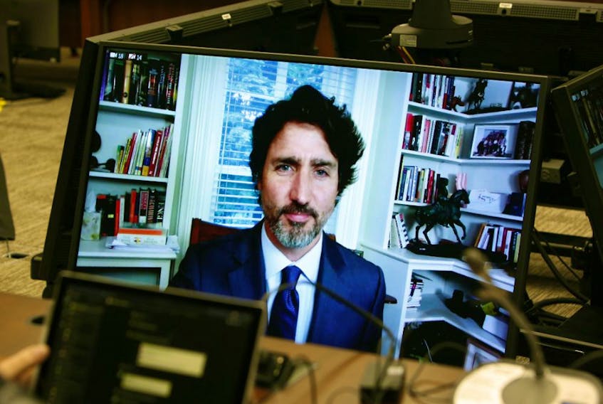 Justin Trudeau, Canada's prime minister, speaks by video conference before the House of Commons standing committee in Ottawa, Ontario, Canada, on Thursday, July 30, 2020.