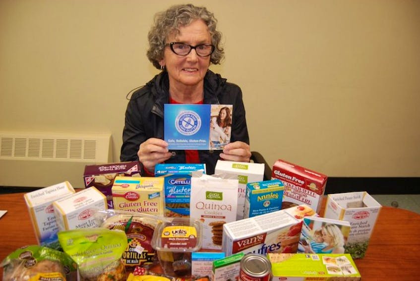 Jean Eldershaw, president of the P.E.I. chapter of the Canadian Celiac Association, shows just a sampling of what she now stocks in her pantry at home in Morell. Some of the locally available options will be showcased at the upcoming Gluten-Free Fair on Saturday, May 3, at Murphy’s Community Centre in Charlottetown.
