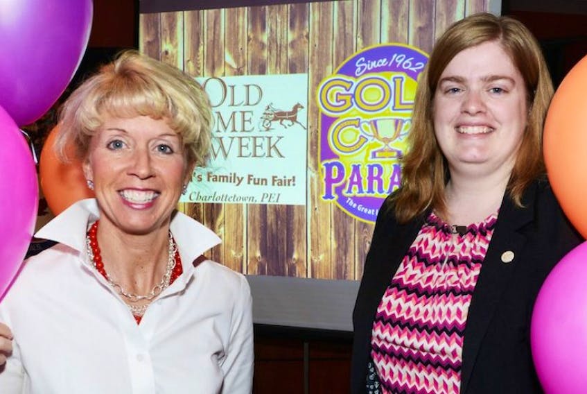 Jennifer Evans, left, Gold Cup Parade, and, Ray Ann Frizzell, Old Home Week, were on hand for this years announcement for Old Home Week and the Gold Cup Parade. The press conference was held at Red Shores, Tuesday.