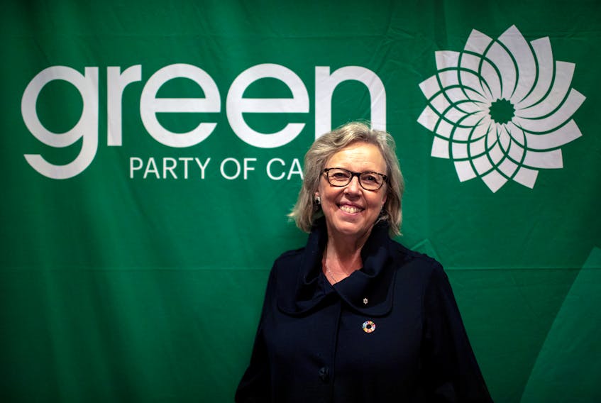 Green Party leader Elizabeth May attends a campaign event in Toronto on Sept. 16, 2019.