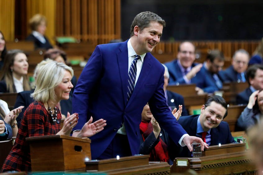 Federal Conservative Party Leader Andrew Scheer announces that he is stepping down as party leader in the House of Commons on Parliament Hill in Ottawa on Thursday, Dec. 12, 2019.