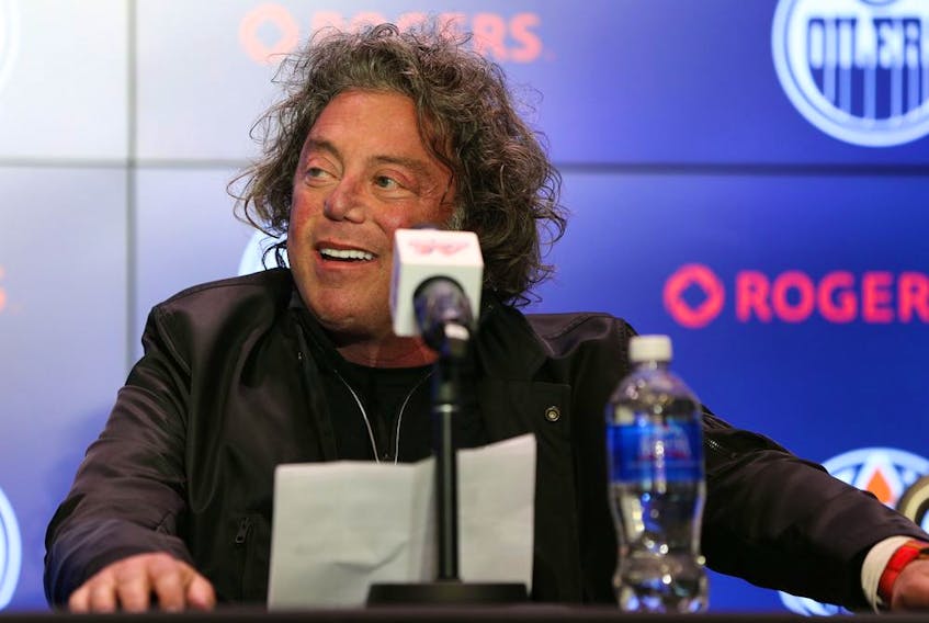 Daryl Katz, owner of the Edmonton Oilers, speaks about the hiring of Ken Holland as general manager of the team during a press conference announcing Holland's hiring at Rogers Place in Edmonton, on Tuesday, May 7, 2019. Photo by Ian Kucerak/Postmedia