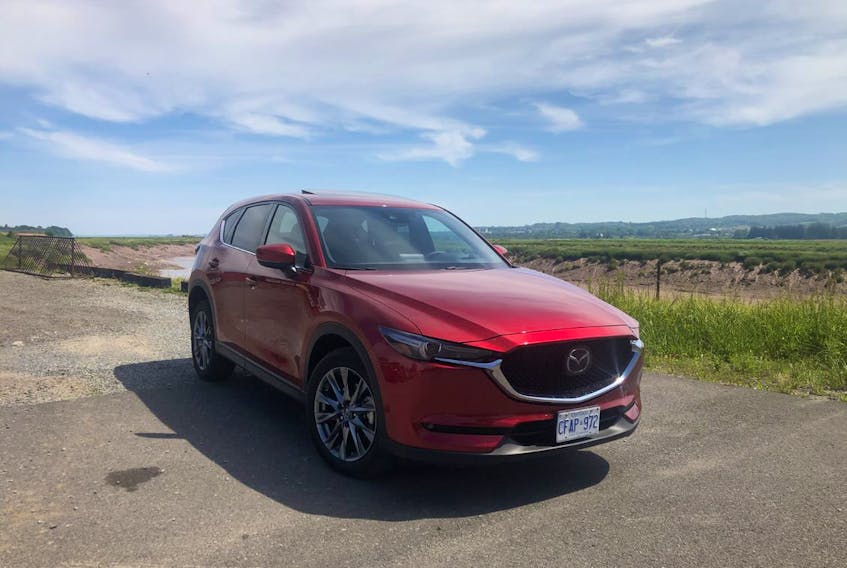 The 2019 Mazda CX-5 diesel is powered by a 168-horsepower (290 lb.-ft. of torque), 2.2-litre, twin turbo, four-cylinder aluminum diesel engine.