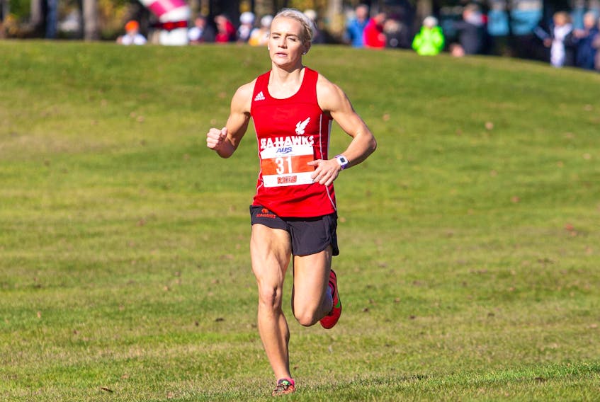 Jade Roberts was named the 2019 AUS female cross-country athlete of the year after winning in Fredericton, N.B., on Saturday, and has also been named the AUS athlete of the week. — UNB Athletics/James West