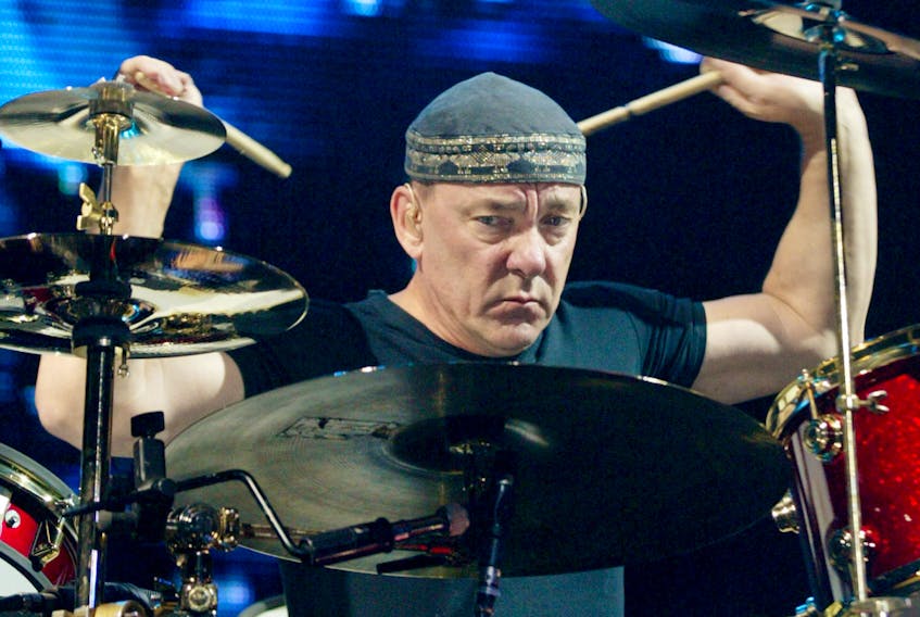 Rush drummer Neil Peart performs during a sold-out show at the MGM Grand Garden Arena in Las Vegas, Nev., Sept. 21, 2002. - Ethan Miller / Reuters