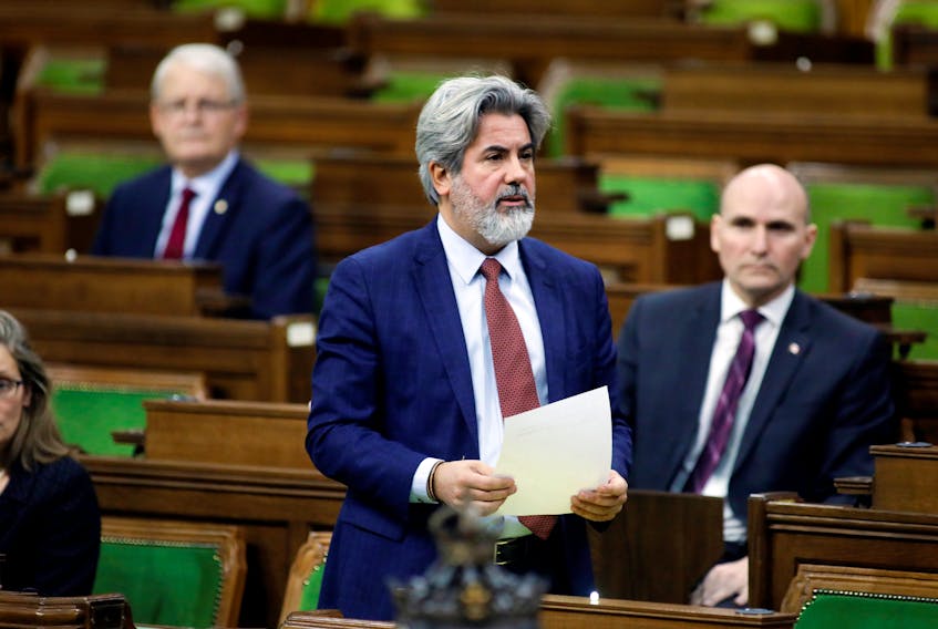 Canada's government House leader Pablo Rodriguez speaks as MPs convene to give the government power to inject billions of dollars in emergency cash to help individuals and businesses through the economic crunch caused by the outbreak of COVID-19, in the House of Commons on Parliament Hill in Ottawa on Tuesday, March 24, 2020.