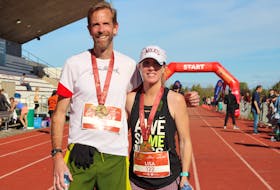 David Holder and Lisa Holmes won the Valley Harvest Marathon Oct. 10 in Wolfville.