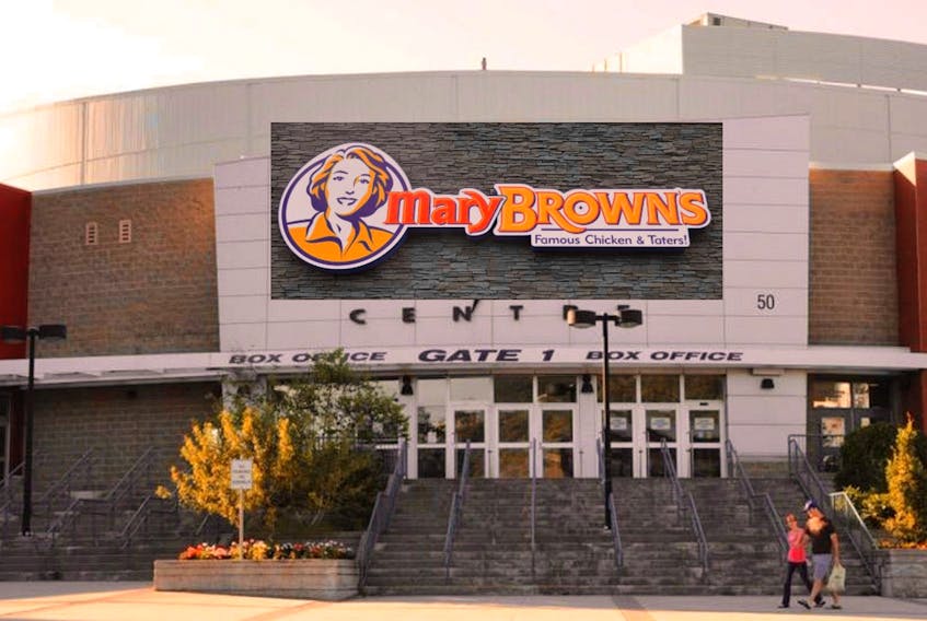This composite photo shows what Mile One Centre could look like now that Mary Brown's Chicken has taken over naming rights for the facility.