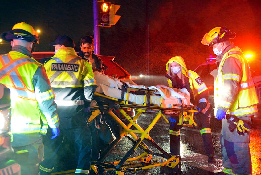 A pedestrian was taken to hospital after he was struck by a vehicle on a Mount Pearl crosswalk Thursday night.