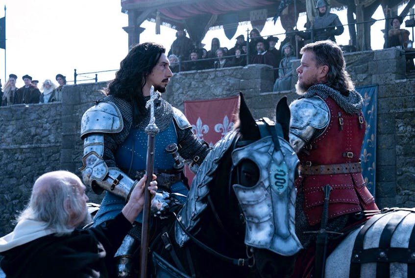Adam Driver (left) and Matt Damon come to blows in The Last Duel.