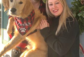 Petra Buis (right), with her fiancé Andrew Johnston and their dog Dierks. Buis is working with the Cape Breton Regional Hospital Foundation on a fundraising initiative she founded called Forget Me Not Packages.